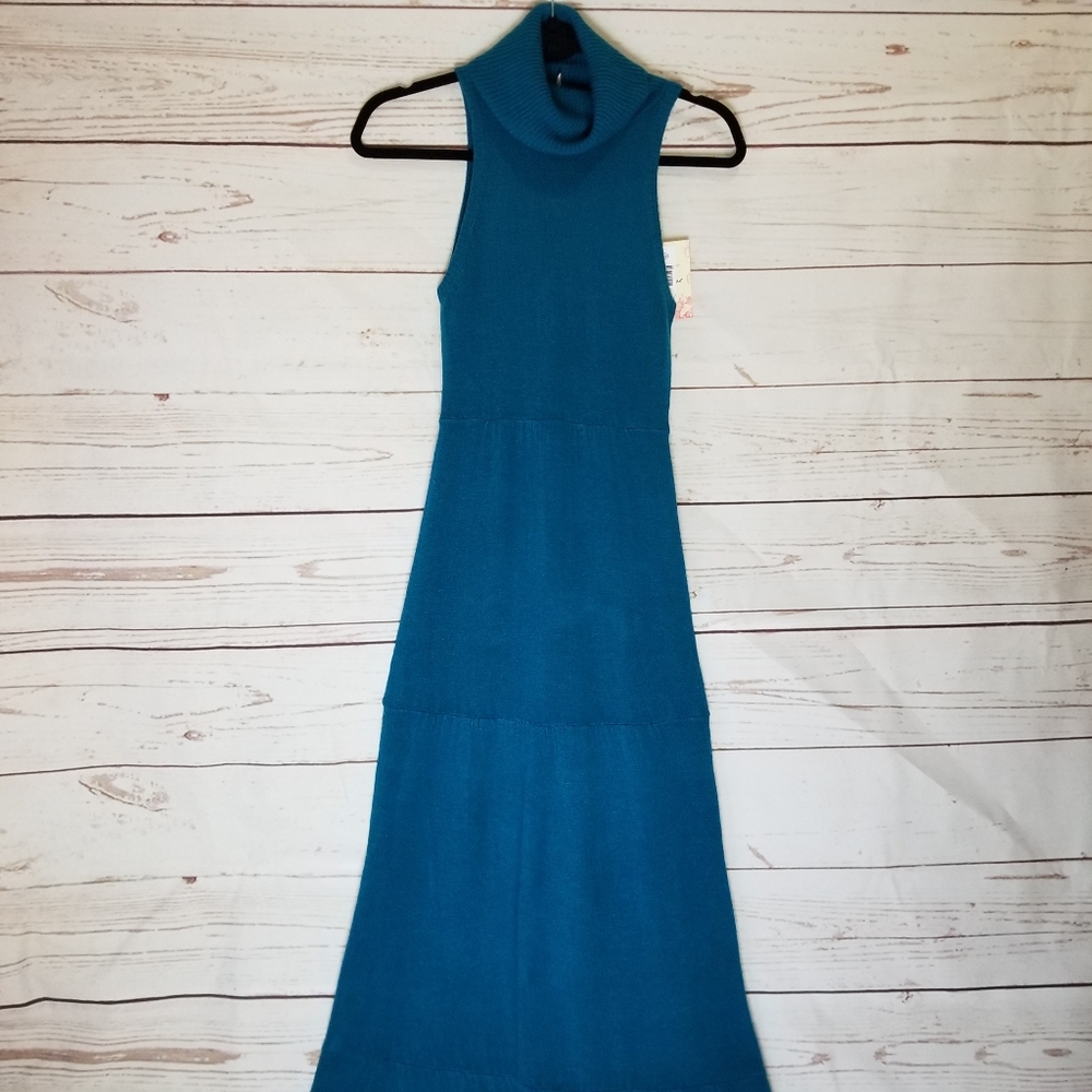 Teal Turtleneck Maxi Sweater Dress
